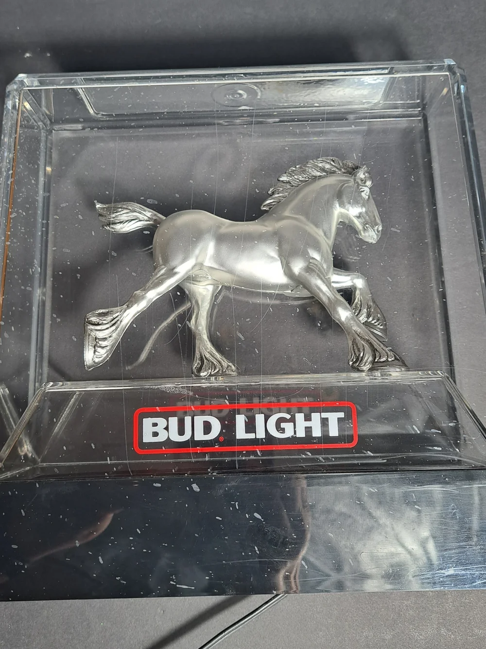 Vintage Bud Light Beer Sign Silver Clydesdale Lighted Bar Display 1982. Works